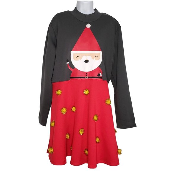 Mighty Fine Santa Sweatshirt Dress Teachercore Ugly Sweater Christmas Sz 1X NEW - Picture 1 of 11